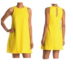 Calvin Klein Yellow Eyelet Shift Dress Size 6 Cotton Spring Ready